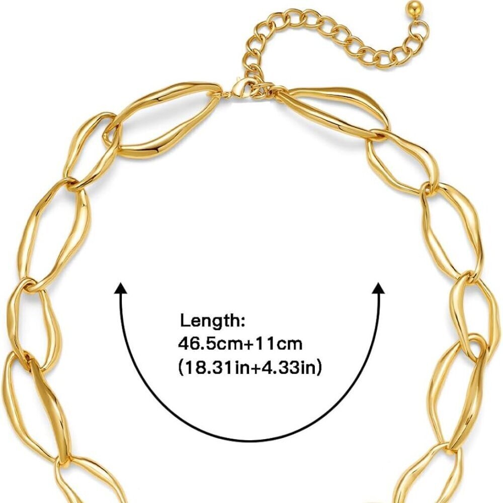 Gold Necklace Women Brass Chunky Link Chain Adjustable Jewelry Gift - Picture 6 of 6